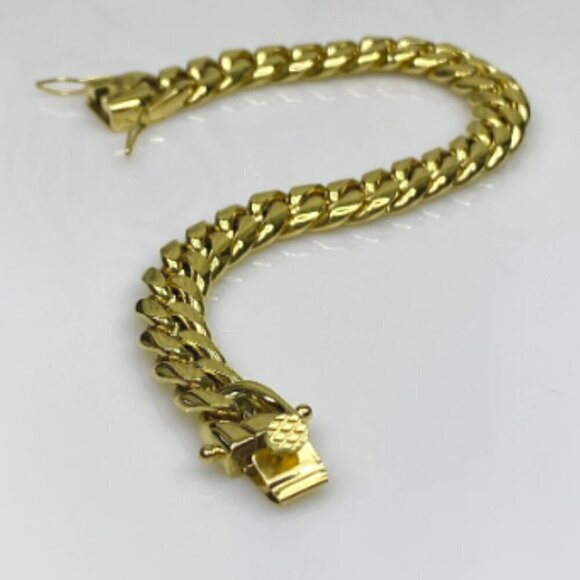 Miami Cuban Curb Link Chain Bracelet 316L Gold Plated Stainless Steel - Picture 8 of 12